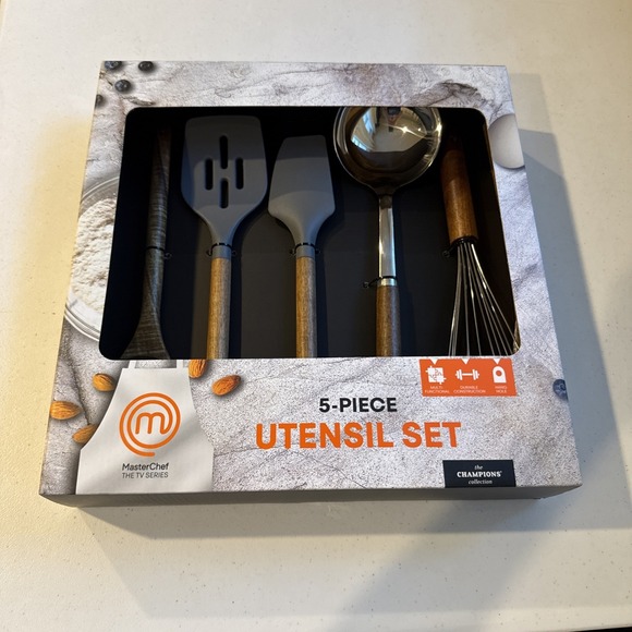 MasterChef Other - MasterChef 5 Piece Kitchen Utensil Set Nylon Cooking Tools, Wood Steel Handles